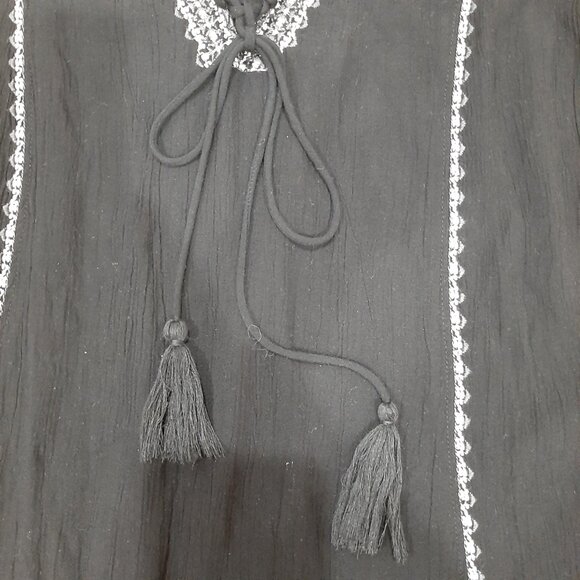 Sonoma boho relaxed fit embroidered lace up blouse with tassels - Picture 5 of 9